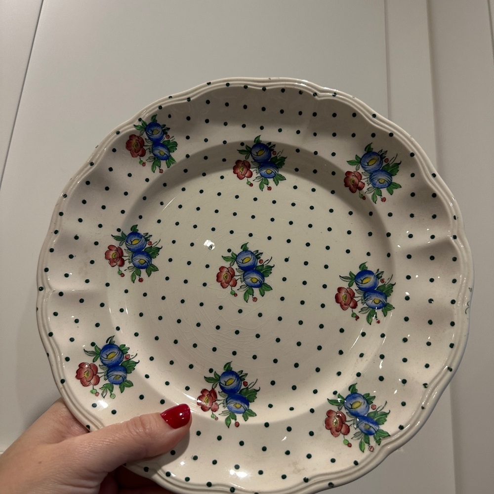Spode Floral Polka Dot Plate - Blue, Red, Green